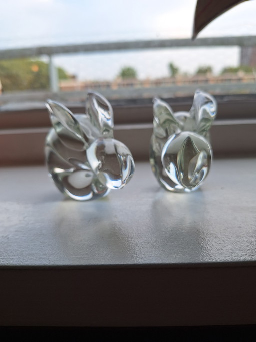 Vintage paper weight rabbits made of glass