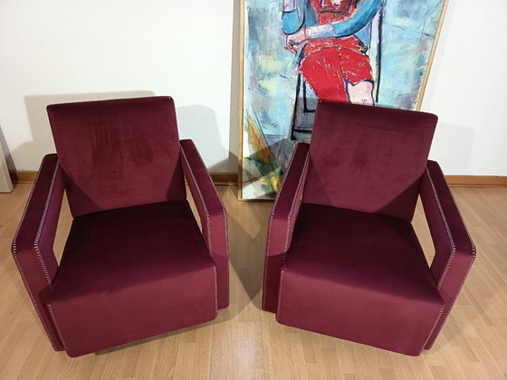 Image 1 of CASSINA 2X Poltrone 637 UTRECHT  (NUOVE MAI USATE) in Velluto 13L Ortigia/Plum con Cuciture in filo Naturale a punta Cavallo
