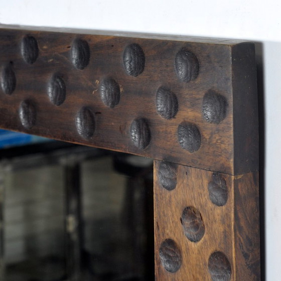 Image 1 of Eikenhouten brutalistische spiegel, jaren 70