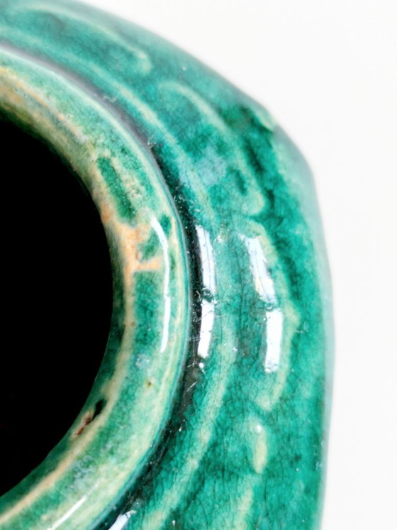 Image 1 of Pot à gingembre Shiwan chinois vintage, récipient hexagonal en faïence émaillée verte, pièce de collection