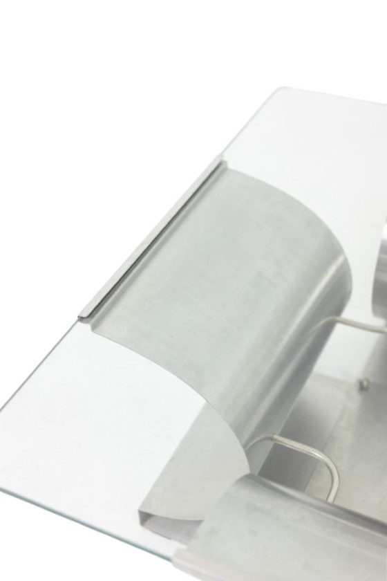 Image 1 of François Monnet, for Kappa. Brushed steel and glass coffee table. 1970