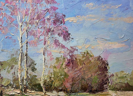 Original Oil Painting Nature Landscape Meadow Trees Outskirts, Paintings & Drawings, Canvas, Green (photo 5 of 7)