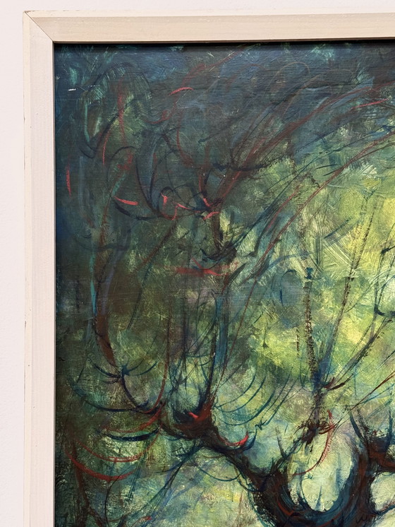 Image 1 of Ben Genaux (1911–1996, Belgio) - Paesaggio surreale con torre e farfalla, olio su tavola