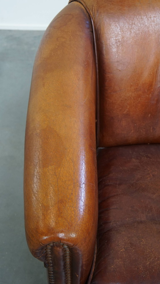 Image 1 of Stoere cognac kleurige schapenleren clubfauteuil 