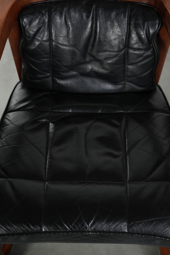 Image 1 of Ensemble de 4 chaises de salle à manger de luxe en cuir noir, design Art déco, par Schuitema