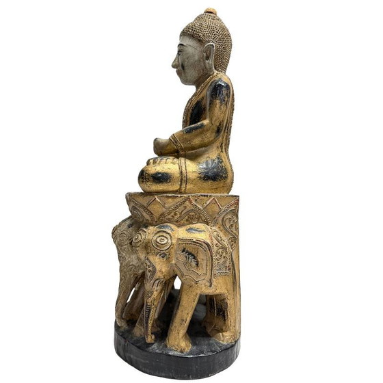 Antico Buddha birmano del XIX secolo - Legno policromo intagliato a mano - 57 cm – Sculture (photo 7 of 18)