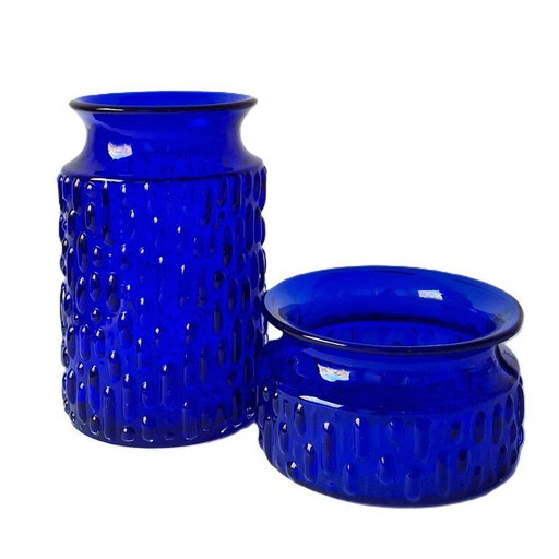 Eneryda Glasbruk - Kobaltblauwe vaas en schaal - 60s