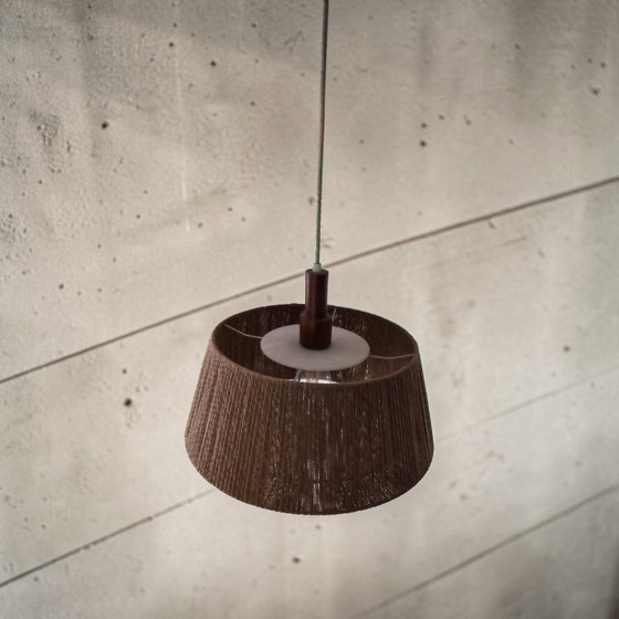Lampada a sospensione da soffitto Mid Century Temde Noce Raffia anni '60, Temde Leuchten (foto 9 di 15)