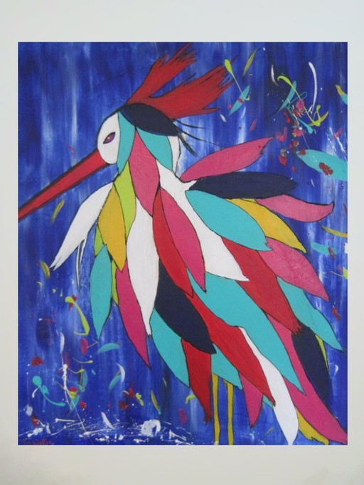 Modernes Gemälde "Fröhlicher Vogel"