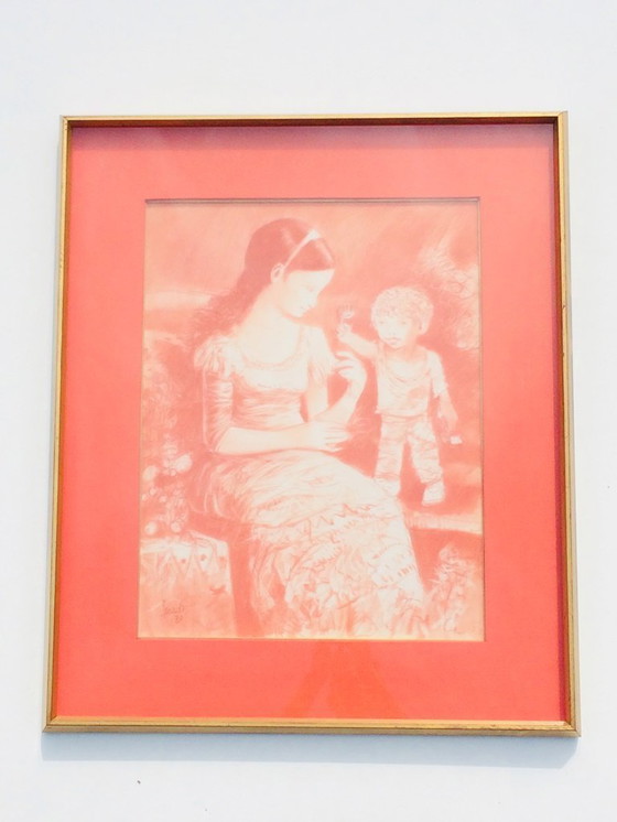 Image 1 of Alvarido, Large Red Chalk: 'The Gift' 70s Vintage