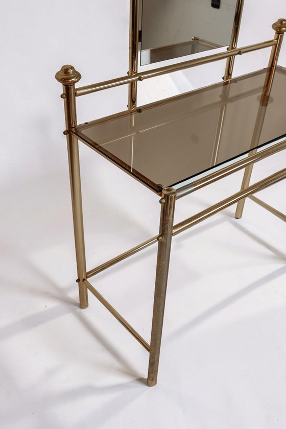 Image 1 of Vintage brass vanity table with stool