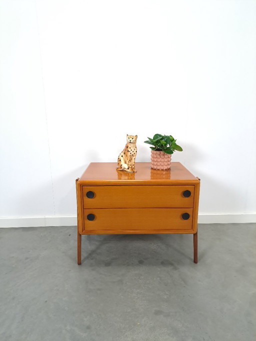 Commode en teck avec poignées en métal noir, meuble TV