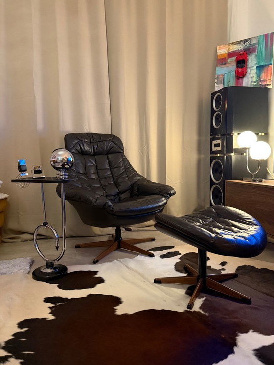 Image 1 of H.W. Klein para Bramin – Sillón con reposapiés – Piel auténtica – Años 60 – Excelente estado