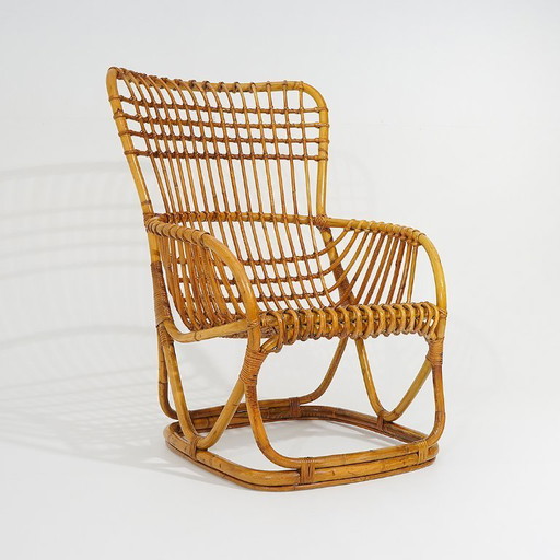 Fauteuil van rotan en gevlochten riet, jaren 60 – Rattan