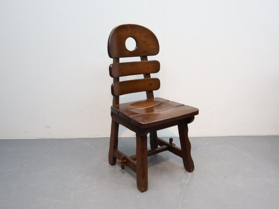 Image 1 of Brutalist fishbobe chairs set van 4 massief eikenhout
