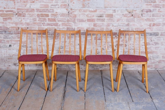 Set of Four Original Mid-Century Chairs, by Antonín Šuman, Beech, Czech, 1960s – Dining chairs, Textile, Wood (photo 8 of 10)