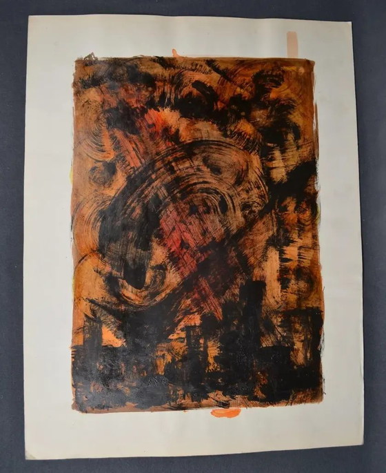 Jean Poulet “The Dead City” Óleo de los años 90, firmado y titulado – Pinturas y dibujos, Paper, Abstract (photo 4 of 12)