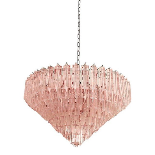 Vintage Italian Pink "Quadriedro" Murano Glass Chandelier In Venini Style