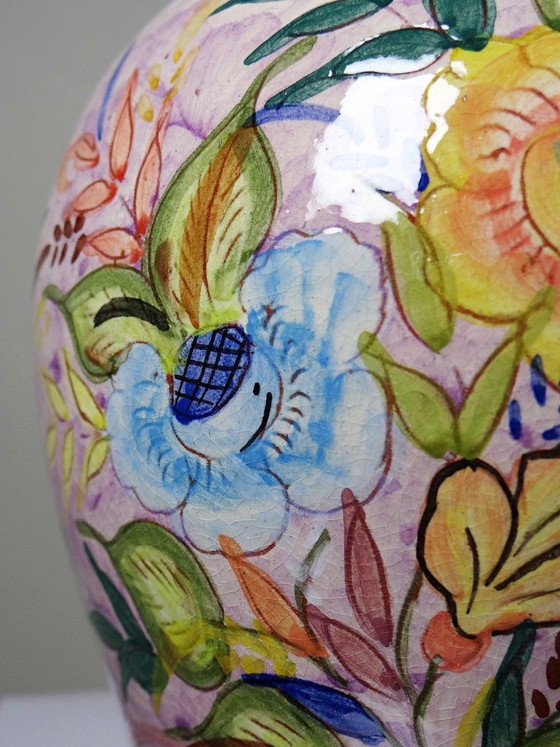 Vaso vintage portoghese in terracotta smaltata con decorazione floreale dipinta a mano. – Vasi, Ceramic (photo 8 of 13)