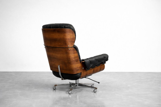 Image 1 of Vintage Mid-Century Modern Swiss Leather&Bentwood Lounge Chair by Martin Stoll for Giroflex, 1960s