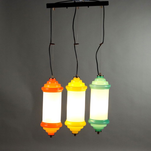 1960s Lamp with Colored Glass – hanglampen, Aluminium