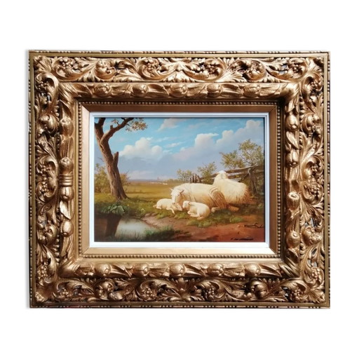 Table "Sheep on pasture". – schilderijen tekeningen, Wood