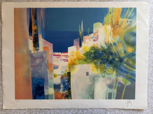 Lithografie „Ein Sommer in Mykonos“ von Daniel Gélis