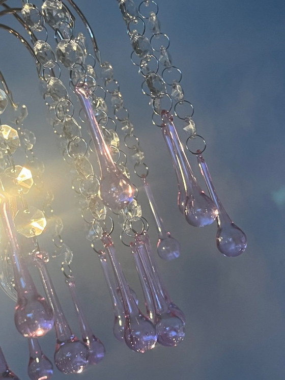 Image 1 of pink teardrop chandelier pendant lamp vintage