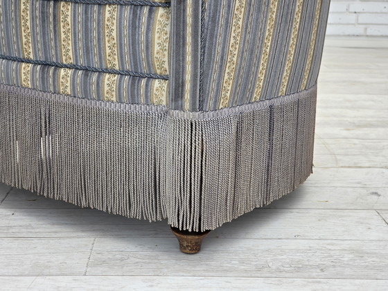 Image 1 of 1960s Danish Lounge Chair, Blue/Beige Furniture Velour, Beech Wood Legs