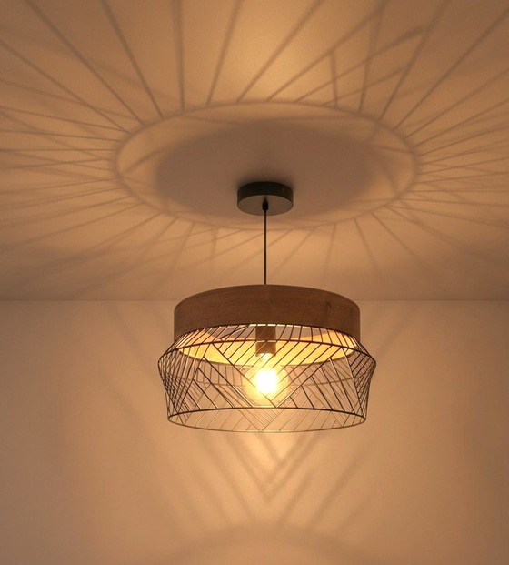 Lampe Design Style Scandinave - Bois Et Métal Noir – Suspensions, Metal, Wood (photo 3 of 13)