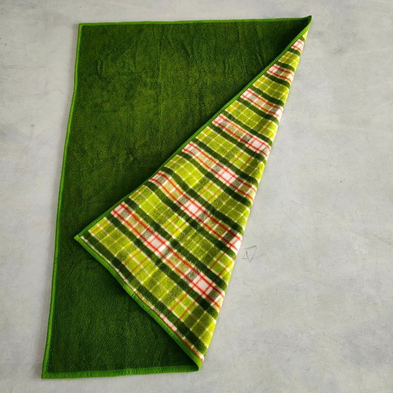 Image 1 of Grande coperta/plaid vintage Didas anni '60/'70 in Dralon (a quadri/righe verdi/rosse/bianche)