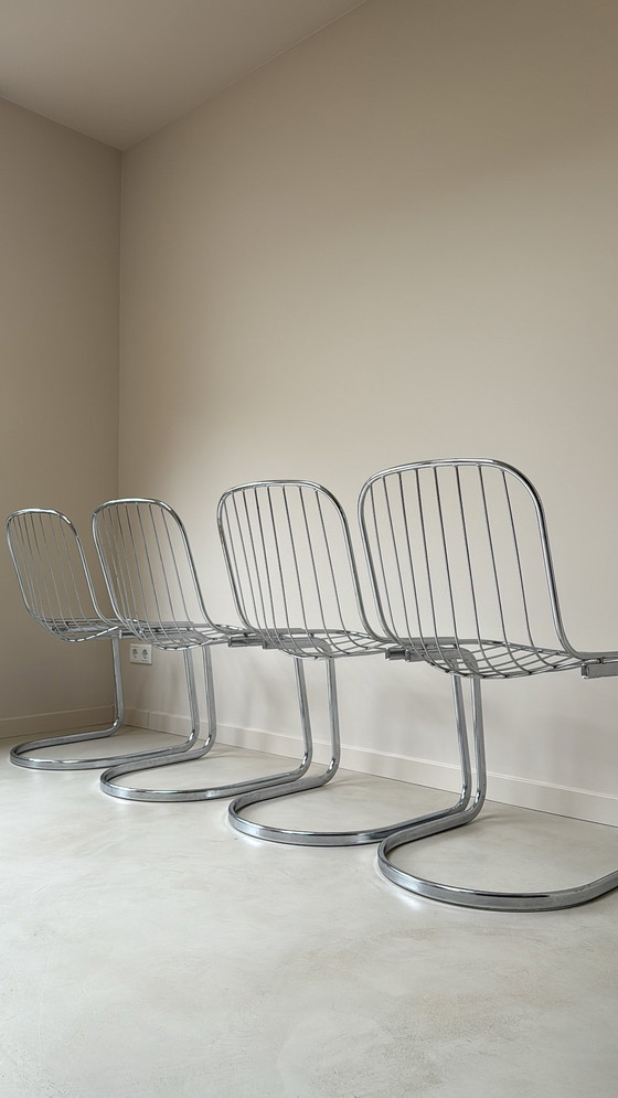 Image 1 of Vier Gastone Rinaldi stoelen verchroomd staal