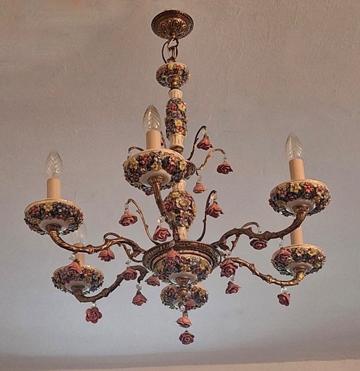 Vintage Boho 6-Arm Brass Chandelier