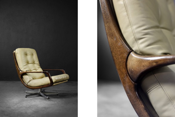 Image 1 of Vintage Mid-Century German Modern Leather Swivel Armchair by Eugen Schmidt for Soloform, 1960s