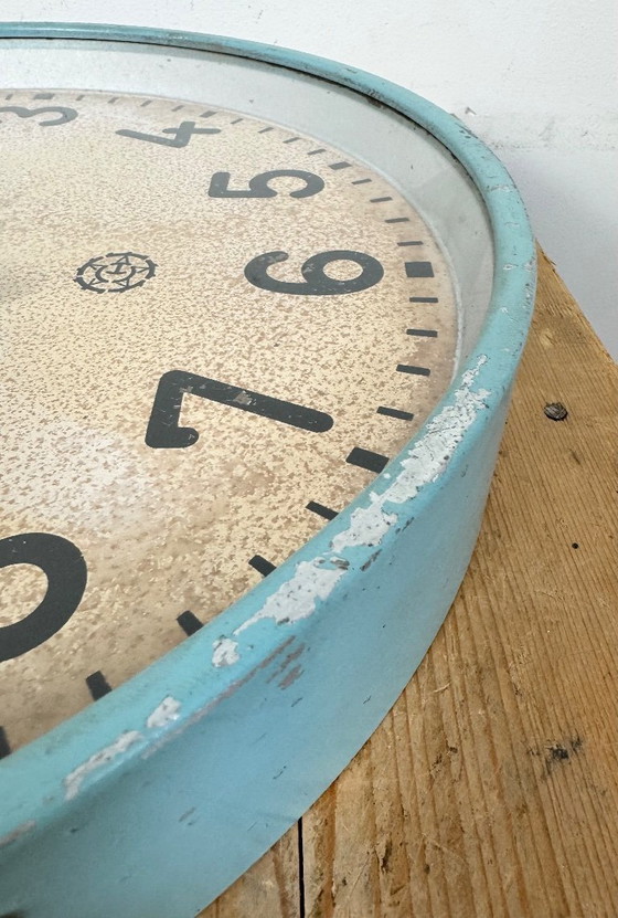 Image 1 of Gran reloj de pared industrial azul de Chronotechna, década de 1950