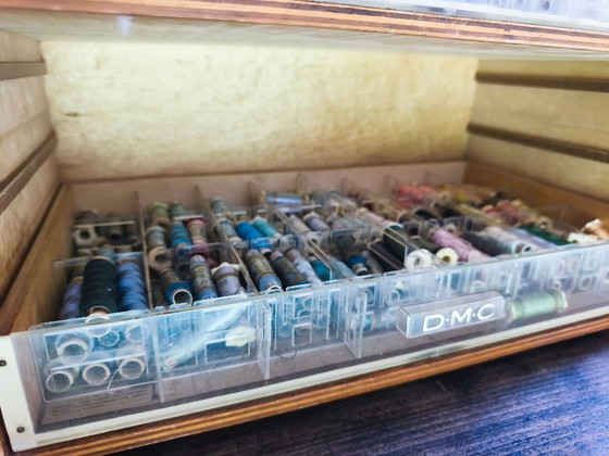 ZELDZAME VONDST: Authentieke DMC houten flosdraadkast + ENORME partij van 720-864 originele DMC – Opbergkast (photo 11 of 16)