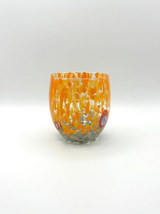 Image 1 of Set di 7 bicchieri in vetro soffiato veneziano con murrine Effetre Murano fuse nel vetro, hand made in italy.