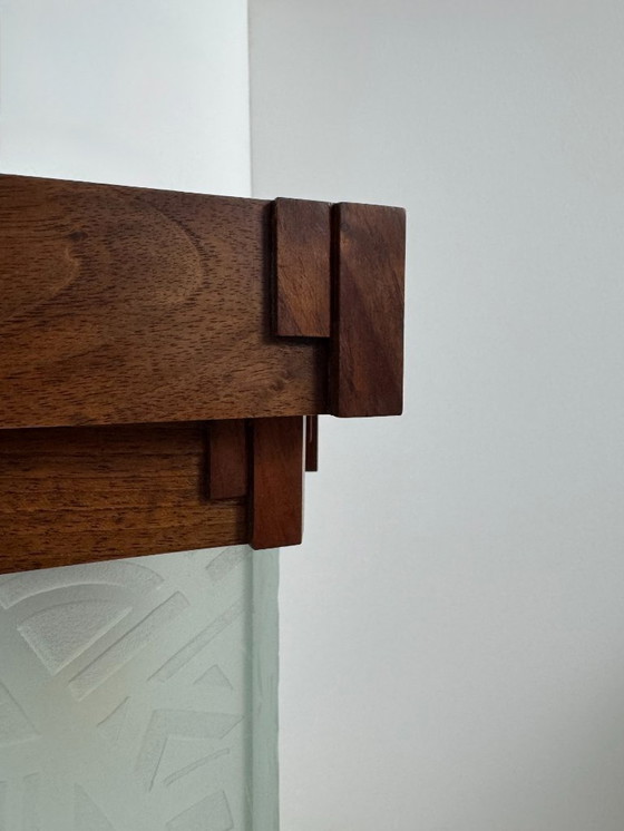 Image 1 of Vintage modernist art deco wall sconce, oak and frosted glass, France, 1930