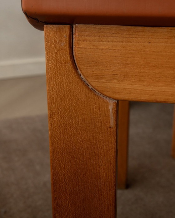 Image 1 of Brutalistische iep en lederen eetkamerstoelen van Giovanni Luigi Gorgoni voor Roche Bobois, jaren 70, set van 7