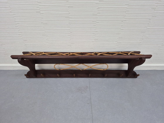 Vintage Electrimeufa? Teak/rattan Coat rack 50s, 60s., Wood, Brown (photo 2 of 10)