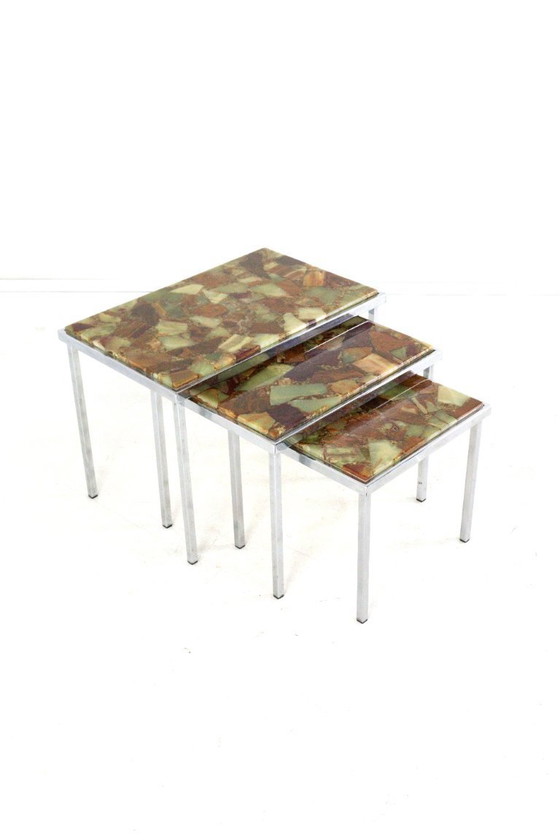Image 1 of Set of 3 nesting tables epoxy Hollwood regency vintage