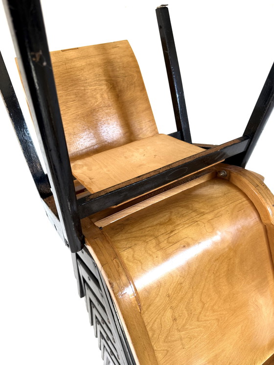 Lotto di 10 sedie impilabili in compensato, Roland Rainer '50 – Sedie da pranzo, Wood, Metal (photo 6 of 8)