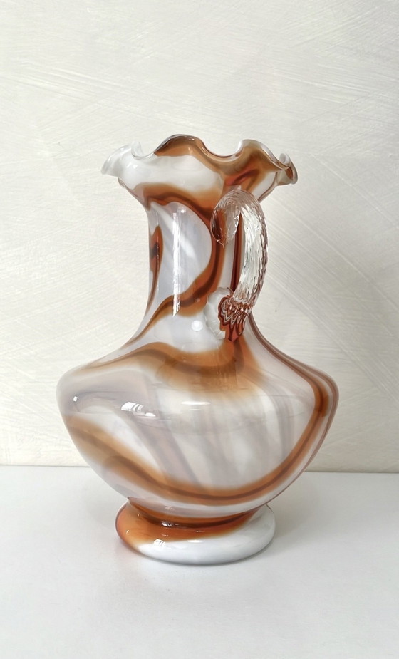 Image 1 of Vaso vintage in opalino di Murano arancione e bianco degli anni '70