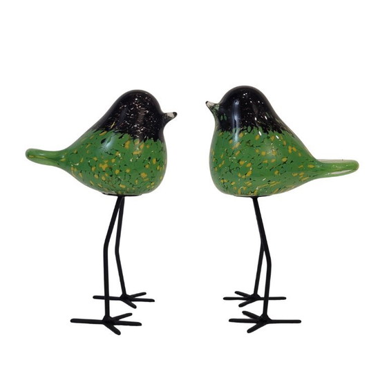 Image 1 of Paar geblazen glazen vogels, Chehoma, jaren 2000 - Frankrijk