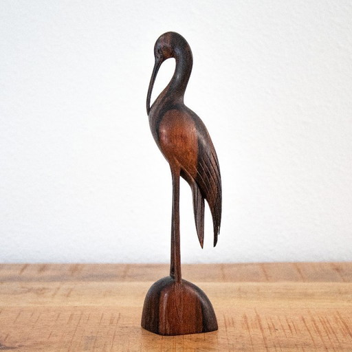 Vintage Hand-Carved Wooden Bird Figurine: Mid-Century Modern – decoratieve objecten