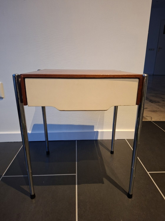 Tavolino anni Sessanta con cassetto contenitore – Tavolini, Wood, Chrome (photo 3 of 8)