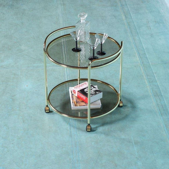Image 1 of Vintage trolley brass & smoked glass Space age bar cart brass