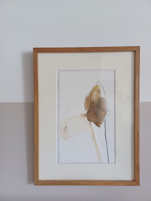 Aquarelle et fusain. Minimaliste, organique. Signé 2001