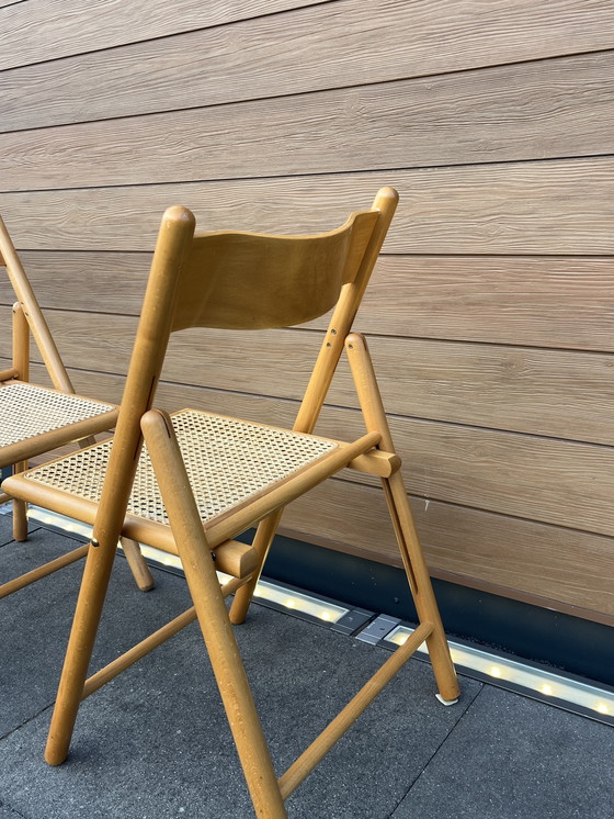 Image 1 of Vintage wooden folding chair with rattan seat midcentury Italy