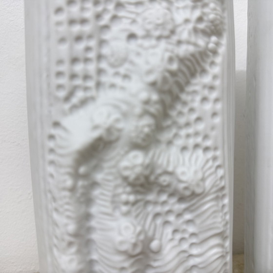 Image 1 of Martin Freyer for Rosenthal Bisque Relief Azu Vase Op Art 1970s